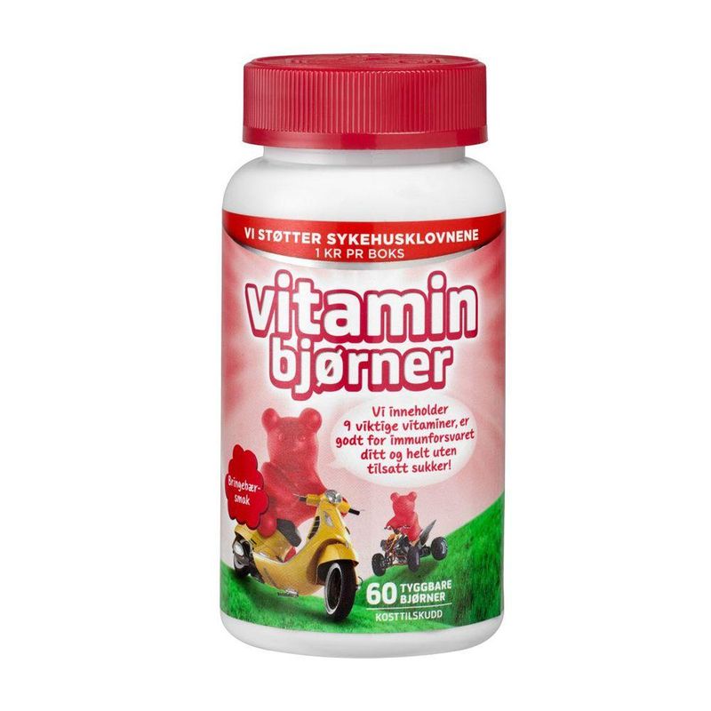 Vitaminbjørner tyggetabletter bringebær 60 stk
