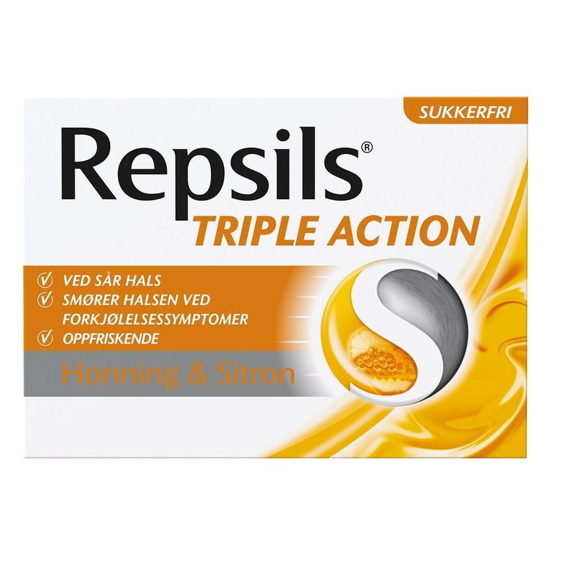 Repsils halstablett triple action honning & sitron u/sukker 24 stk