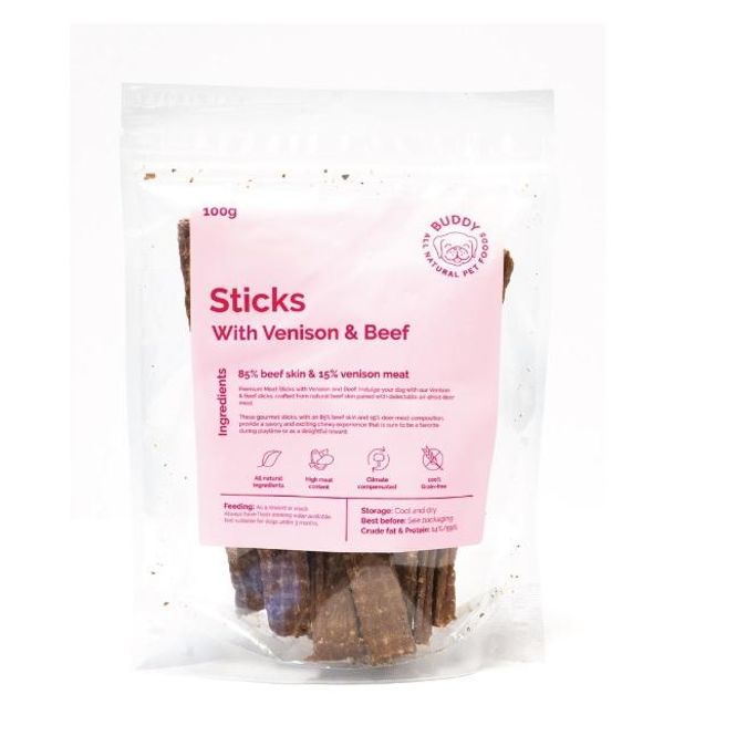 Hovedbilde Buddy sticks vension & beef hund 100 gram
