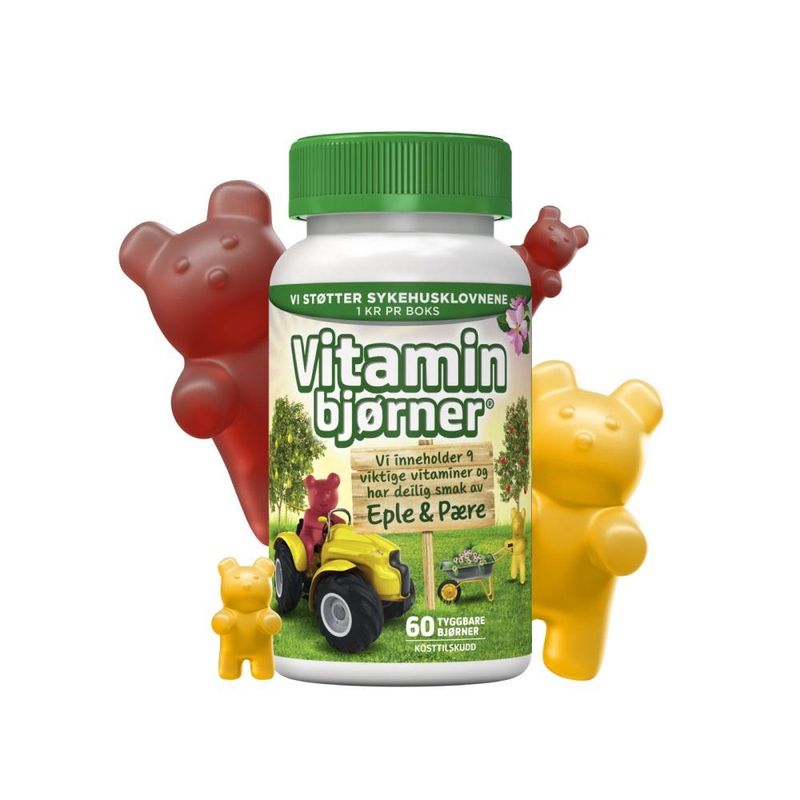 Vitaminbjørner tyggetabletter eple & pære 60 stk