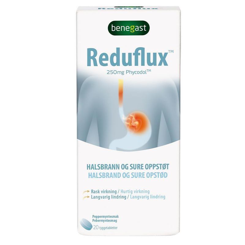 Benegast reduflux tyggetablett 250mg 20 stk